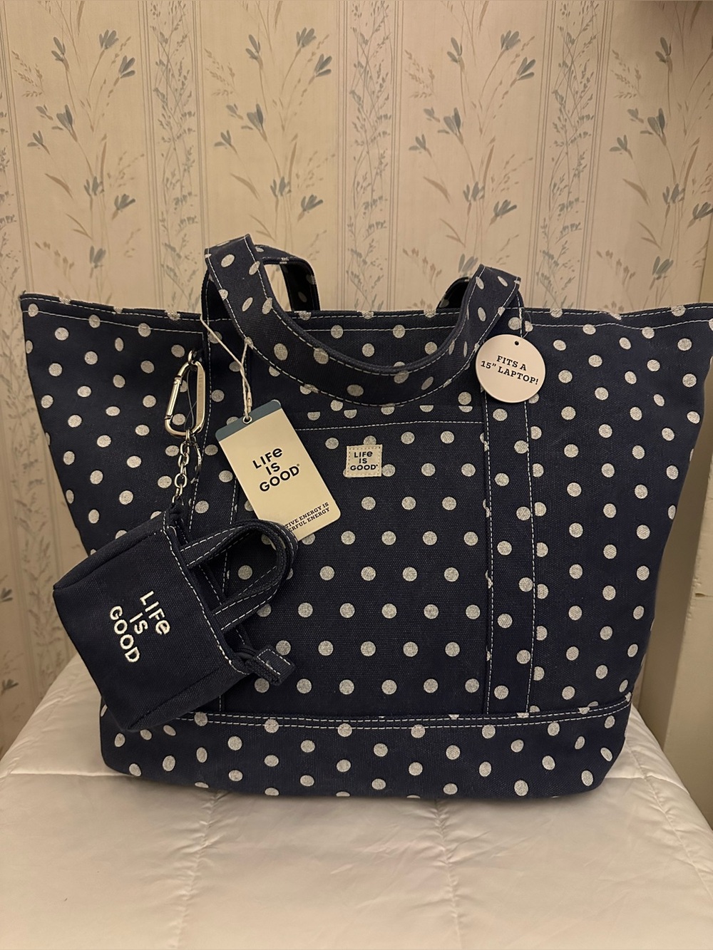 Life Is Good Navy and White Canvas Tote